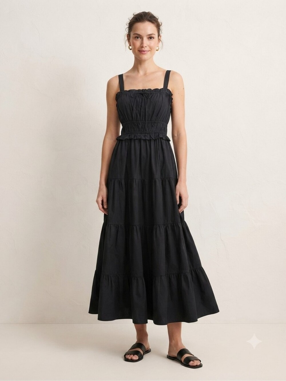 Nwt J. Crew Sevilla Tiered Midi Dress Black Size Med